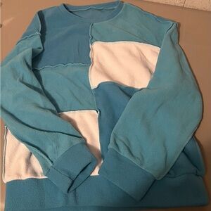 SHEIN women’s Patchwork Crewneck Sweater - Blue and White